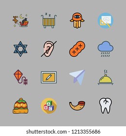 child icon set. vector set about broken tooth, deaf, kite and rain icons set.