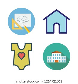 child icon set. vector set about baby clothes, school, drawing and home icons set.