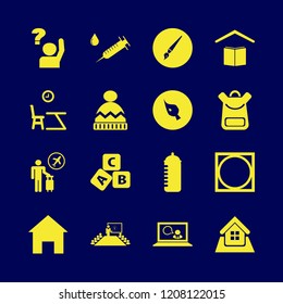 child icon. child vector icons set syringe, ask pupil, winter hat and school book bag