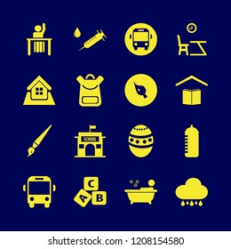 child icon. child vector icons set abc cubes, home, syringe and school book bag