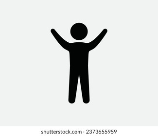 Child Icon Young Happy Kid Small Children Raise Hands Arm Hand Celebrate Joy Stick Figure Care Black White Shape Line Outline Sign Symbol EPS Vector