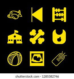 child icons set with abacus calculating tool for maths, toy airplane and bib vector set