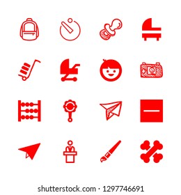 child icons set with big backpack, substract and photo camera hand drawn toy vector set