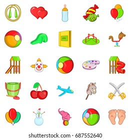 Child icons set. Cartoon set of 25 child vector icons for web isolated on white background