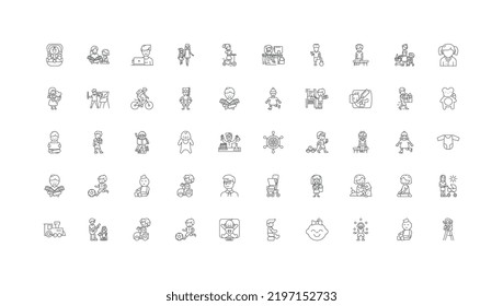 Child ideas, linear icons, line signs set, vector collection