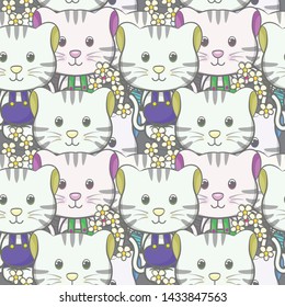 child illustration cute baby cat  seamless pattern - vector