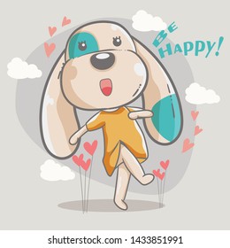 child illustration happy dog girl cartoon - vector