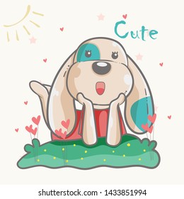 child illustration happy dog girl cartoon - vector