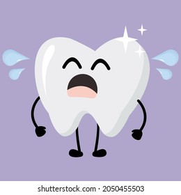 Child illustration of white teeth. Tooth character expression. Oral hygiene. Dentistry concept vector. Healthy tooth. Clean, adorable, cute, cry, sad