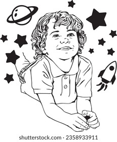 A child imagining about stars starship and planets