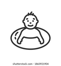 child in an inflatable circle, linear icon. Editable stroke