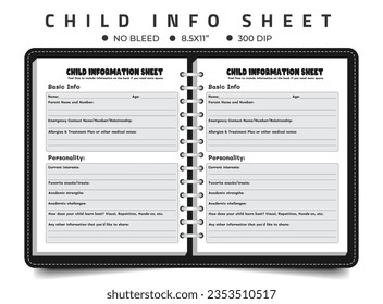 Child Info Sheet, First Day of School,  New Student Information. 