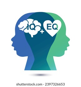 Child Intellectual and emotional intelligence or right and left brain hemispheres concept. IQ and EQ with kid head profile vector illustration