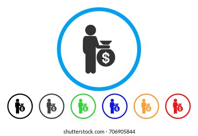 Child Investor vector rounded icon. Image style is a flat gray icon symbol inside a blue circle. Additional color versions are grey, black, blue, green, red, orange.