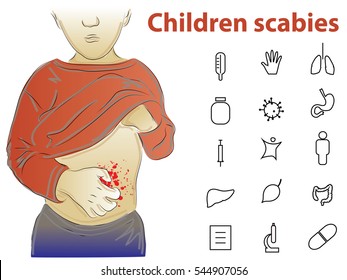 Child Itches. Children Scabies. Human Body Organs Icons