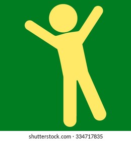 Child Joy vector icon. Style is flat symbol, yellow color, rounded angles, green background.