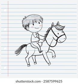 A child joyfully riding a small horse