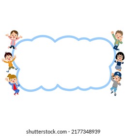 A child jumping around a cloud-shaped space