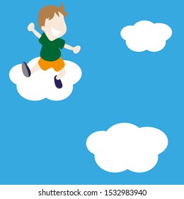 Child jumping on a cloud in the sky
