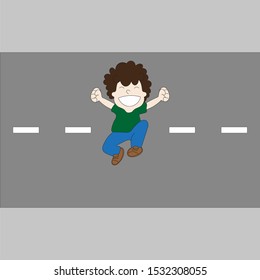 Child jumping on the road