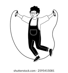 Child jumping rope happily in a playful setting enjoying outdoor exercise