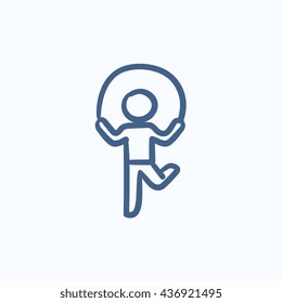 Child jumping rope vector sketch icon isolated on background. Hand drawn Child jumping rope icon. Child jumping rope sketch icon for infographic, website or app.