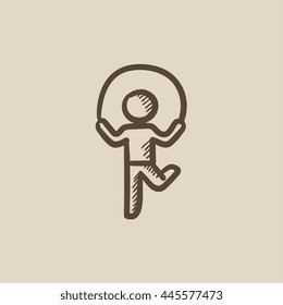Child jumping rope vector sketch icon isolated on background. Hand drawn Child jumping rope icon. Child jumping rope sketch icon for infographic, website or app.