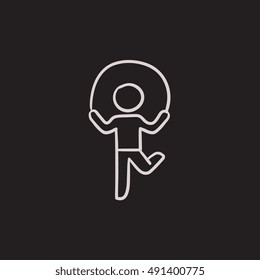 Child jumping rope vector sketch icon isolated on background. Hand drawn Child jumping rope icon. Child jumping rope sketch icon for infographic, website or app.