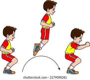 child jumps forward color vector illustration isolated on white background