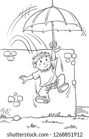 Child jumps with an umbrella.Vector