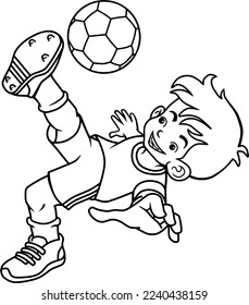 child kicks the ball vector illustration