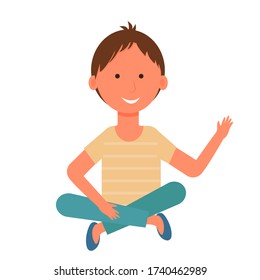 Child, kid, boy character isolated on white background sitting on floor stock vector illustration. Happy smiling little person, graphic clipart in flat style, bright colours.