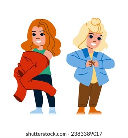 child kid girl dressing up vector. cute young, playful home, room costume child kid girl dressing up character. people flat cartoon illustration