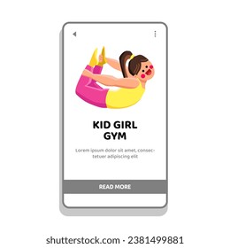 child kid girl gym vector. health exercise, training fun, young children child kid girl gym web flat cartoon illustration