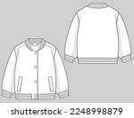 Child Kids Boys Girls Unisex Bomber Jacket Fashion Flat Technical Sketch Mockup Cad