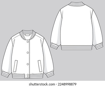 Child Kids Boys Girls Unisex Bomber Jacket Fashion Flat Technical Sketch Mockup Cad