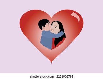 child kissing mother with love background