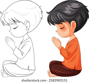 A child kneeling and praying peacefully