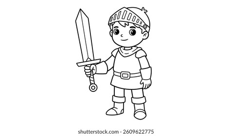 Child Knight Character Coloring Sheet With Basic Shield Design Kids Medieval History Fun Printable Outline Drawing