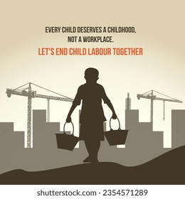 Child Labor Awareness Campaign.  Childhood, Poor, Labour, Educate. World Day Against Child Labour Vector Design Template