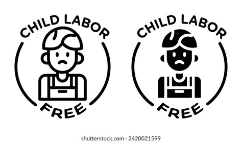 Child labor free icon set.Stop Child Labor vector symbol in a black filled and outlined style.Free Child from labor sign.