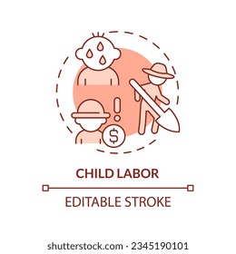 Child labor red concept icon. Human rights. Third world country. Forced labour. Farm industry. Social issue. Round shape line illustration. Abstract idea. Graphic design. Easy to use