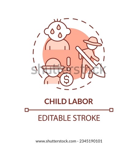Child labor red concept icon. Human rights. Third world country. Forced labour. Farm industry. Social issue. Round shape line illustration. Abstract idea. Graphic design. Easy to use