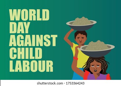 Child Labour, World against no child labour day, India child labour, stop child labour, Indian Girl working on construction sites.