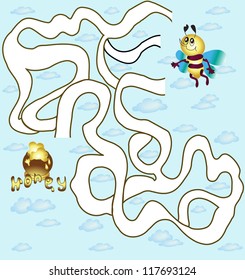 Child labyrinth. Help the bee to reach honey. 10 EPS.