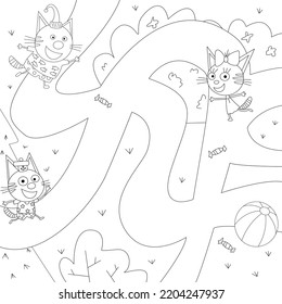 Child labyrinth with three cats cartoon 