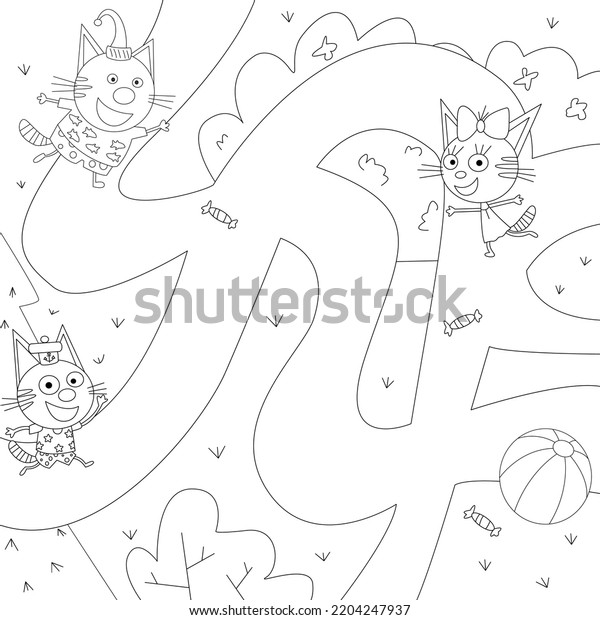 Child Labyrinth Three Cats Cartoon Stock Vector (Royalty Free ...