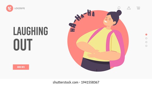 Child Laughing Out Landing Page Template. Happiness, Childhood, Jolly Schoolkid, Kid Laughing. Happy Girl Character Laugh Expression, Chortle, Ha-ha Emotion, Cartoon People Vector Illustration