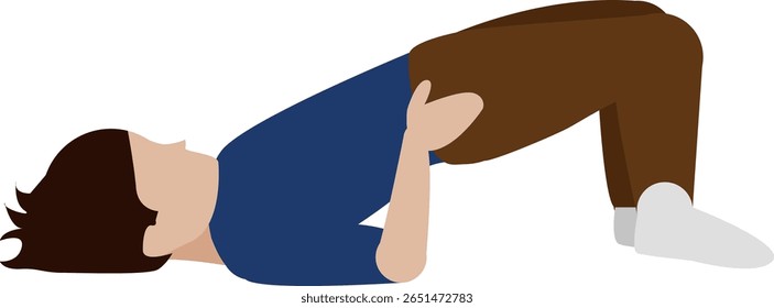 Child laying down in resting pose. Yoga vector of boy in relaxation position for calmness and breathing.