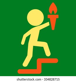 Child Leader vector icon. Style is bicolor flat symbol, orange and yellow colors, rounded angles, green background.